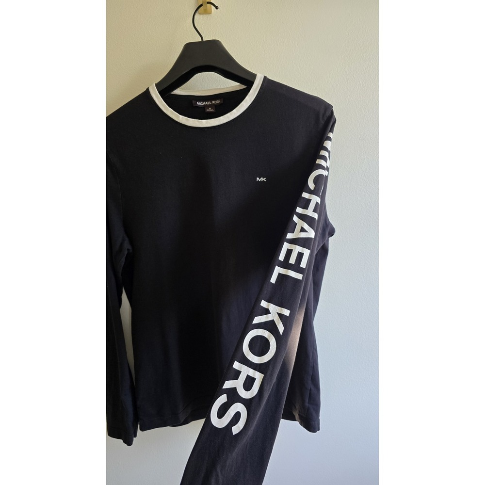 Michael Kors Mens Long Sleeve‎ Shirt Medium Black MK Logo Sleeve Crewneck